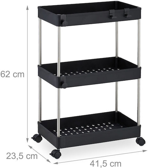 Relaxdays Troler De Bucătărie Din Plastic Cu 3 Locuri Gri 41.5x23.5x62cm