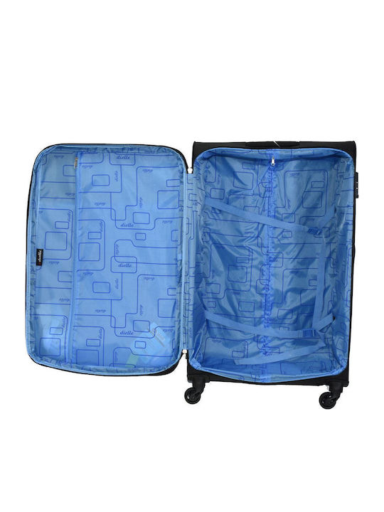 Dielle Large Travel Suitcase Black with 4 Wheels Height 77cm