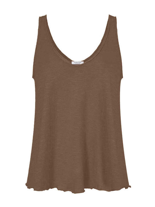 Celestino Top Raw Edges Loose Fit Brown