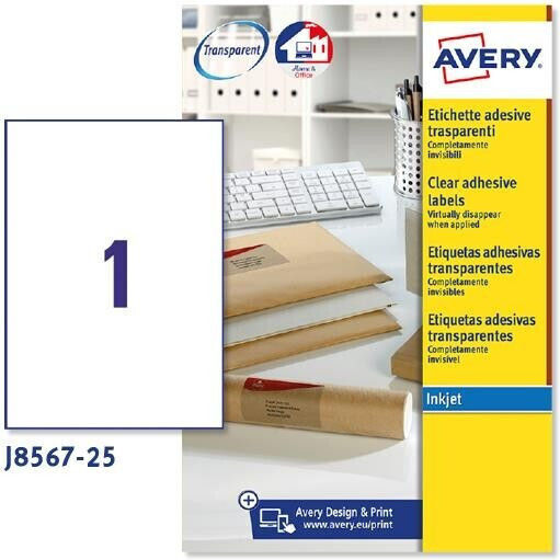Avery 25 Etichete autoadezive A4 Dreptunghiulare J8567 210x297mm
