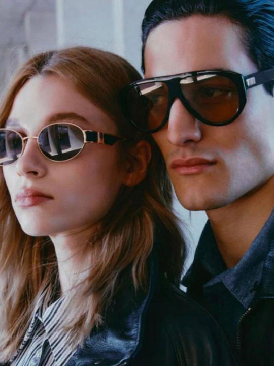 Trussardi Unisex Sunglasses with Black Horn-Rimmed Frame and Yellow Lens TSM9422 A03