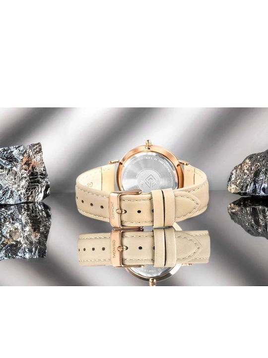 Giewont Womens Battery Watch With Pink Gold Leather Strap