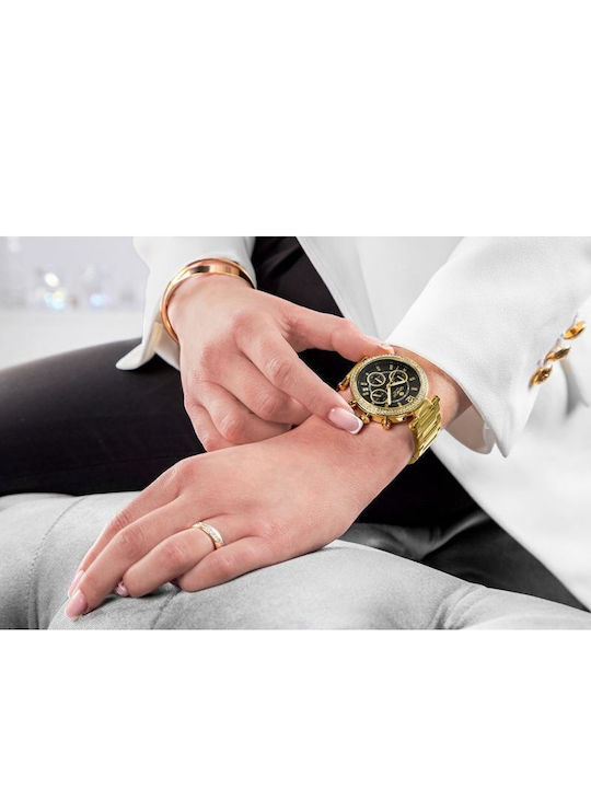 Giewont Womens Chronograph Battery Watch With Gold Metal Bracelet