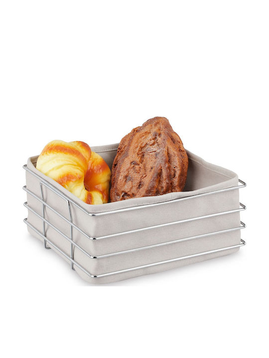 Relaxdays Fabric Bread Basket Silver 23x23x10.5cm