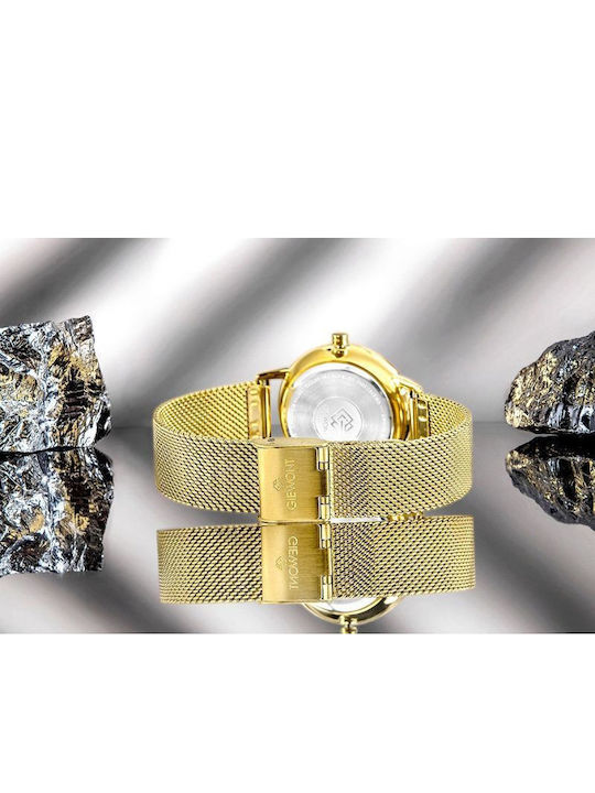 Giewont Womens Battery Watch With Gold Metal Bracelet
