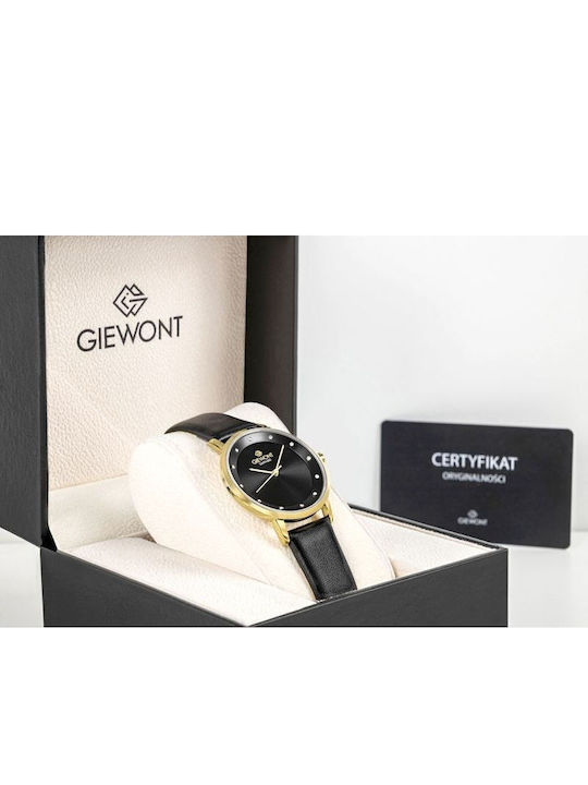 Giewont Womens Watch 34mm Battery With Gold Leather Strap