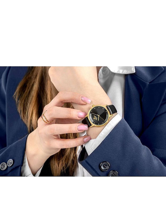 Giewont Womens Watch 34mm Battery With Gold Leather Strap