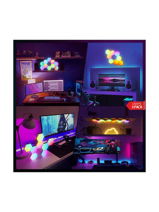 Qova Smart Διακοσμητικό Φωτιστικό LED RGBIC Hexagon 3τμχ