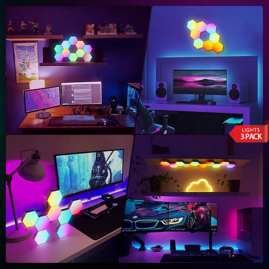 Qova Smart Lămpi Decorative Pentru Masă LED RGBIC Hexagon 3 Buc