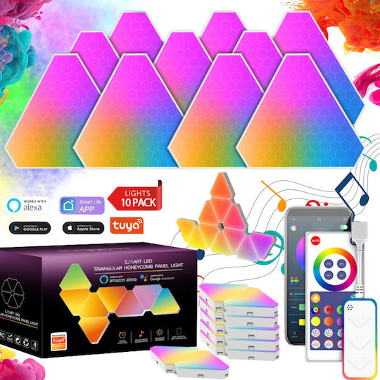 Qova Умен Декоративен Осветител LED RGBIC 10 Бр 12.8x2.8см Qova Умен Декоративен Осветител LED RGBIC 10 Бр 12.8x2.8см