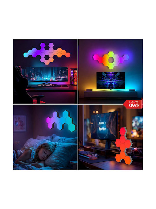 Qova Smart Dekoratives Tischlampen LED RGBIC Sechseck 8τμχ