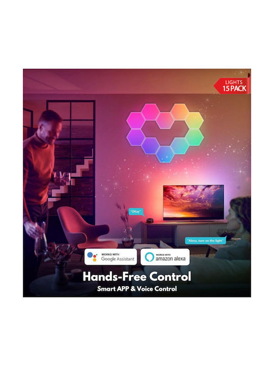 Qova Smart Διακοσμητικό Φωτιστικό LED RGBIC Hexagon 15τμχ