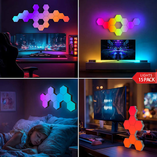 Qova Smart Dekoratives Tischlampen LED RGBIC Sechseck 15τμχ