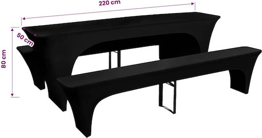 vidaXL Ελαστικό Κάλυμμα Τραπεζιού Μαύρο 220x80cm 3τμχ