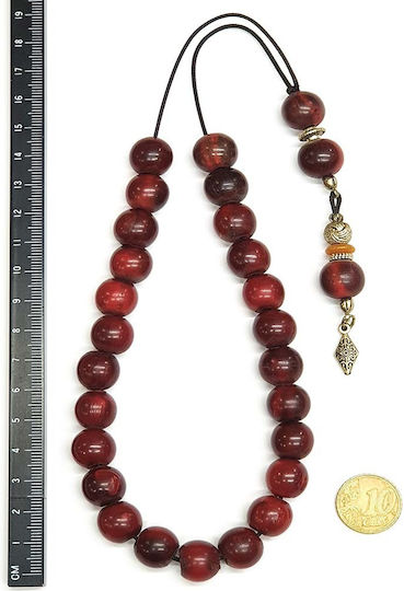 Roloi Komboloi Worry Beads with 25 Beads Made of Horn Length 34cm Burgundy