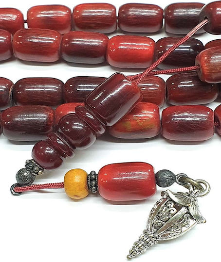 Roloi Komboloi Worry Beads with 33 Beads Made of Horn Length 46cm Red