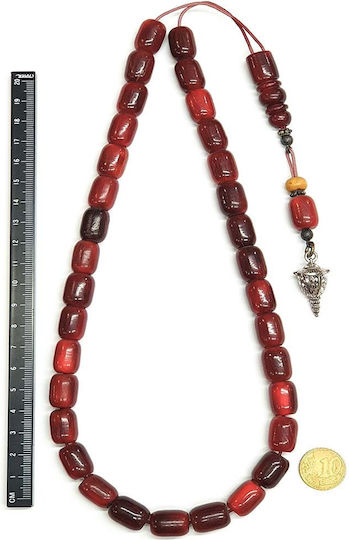 Roloi Komboloi Worry Beads with 33 Beads Made of Horn Length 46cm Red