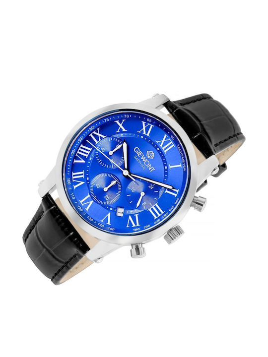 Giewont Herrenuhr 42mm Chronograph Batterie mit Silber Lederriemen