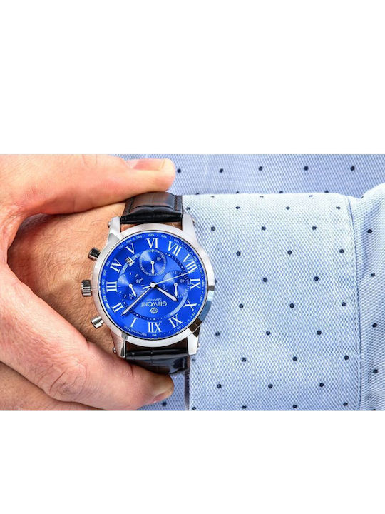 Giewont Herrenuhr 42mm Chronograph Batterie mit Silber Lederriemen