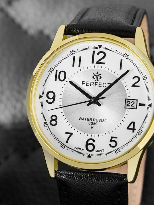 Perfect Men's Watch 38mm Battery with Black Leather Strap