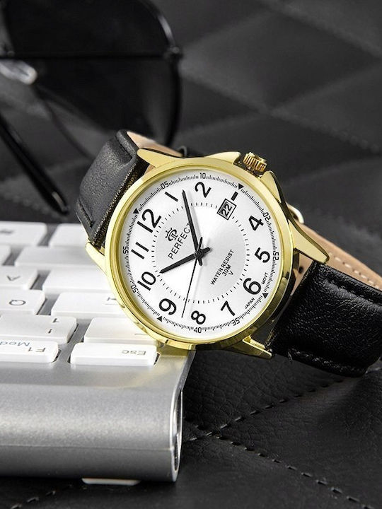 Perfect Men's Watch 38mm Battery with Black Leather Strap