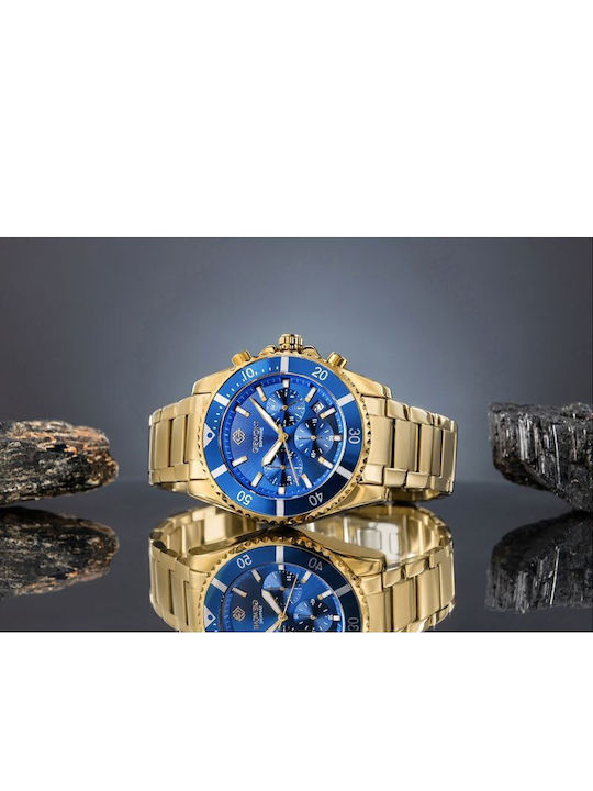 Giewont Herrenuhr 43mm Chronograph Batterie mit Gold Metall-Armband