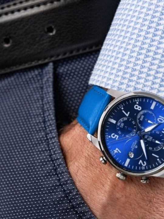 Giewont Men's Watch 42mm Chronograph Battery with Blue Leather Strap