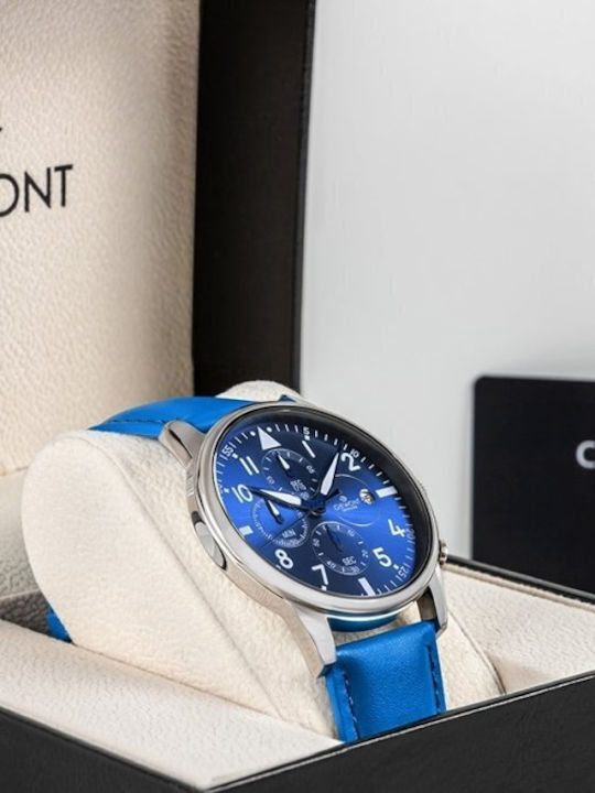 Giewont Men's Watch 42mm Chronograph Battery with Blue Leather Strap
