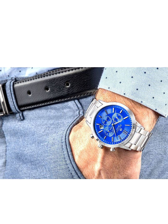 Giewont Herrenuhr 44mm Chronograph Batterie mit Silber Metall-Armband