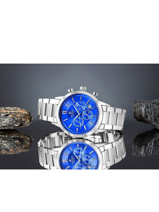 Giewont Herrenuhr 44mm Chronograph Batterie mit Silber Metall-Armband