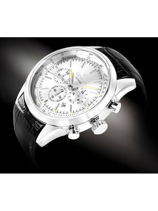 Giewont Herrenuhr 47mm Chronograph Batterie mit Silber Lederriemen