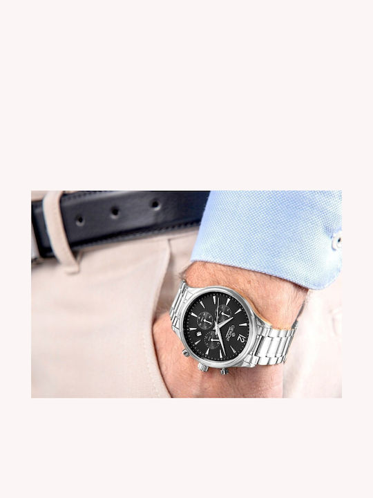 Giewont Herrenuhr 42mm Chronograph Batterie mit Silber Metall-Armband