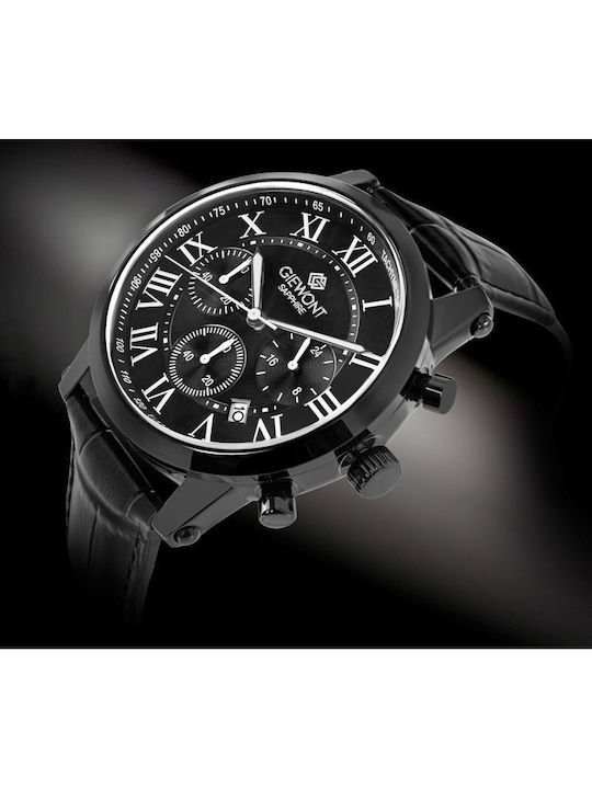 Giewont Herrenuhr 42mm Chronograph Batterie mit Schwarz Lederriemen