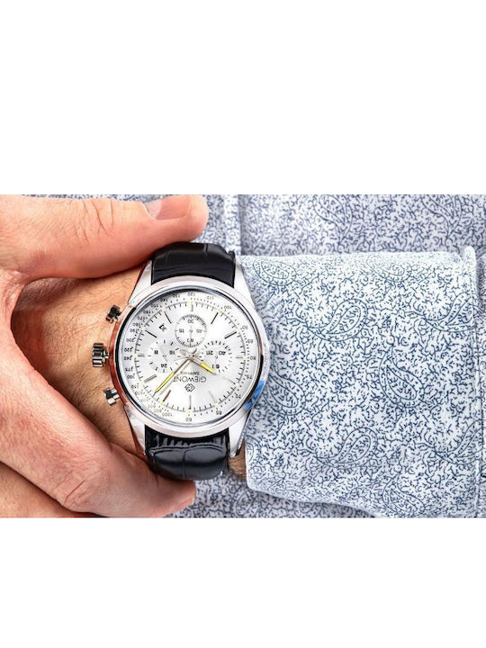 Giewont Herrenuhr 47mm Chronograph Batterie mit Silber Lederriemen