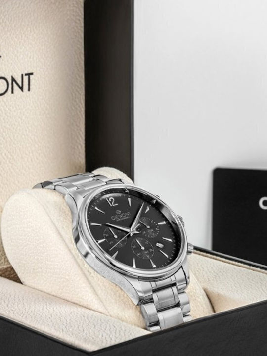 Giewont Herrenuhr 42mm Chronograph Batterie mit Silber Metall-Armband