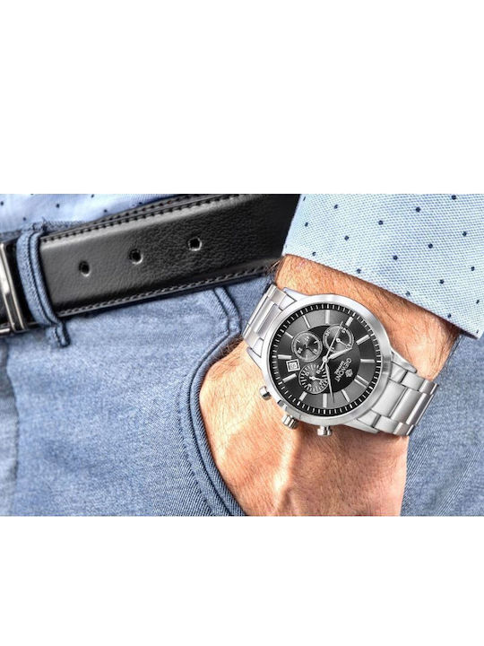 Giewont Herrenuhr 44mm Chronograph Batterie mit Silber Metall-Armband