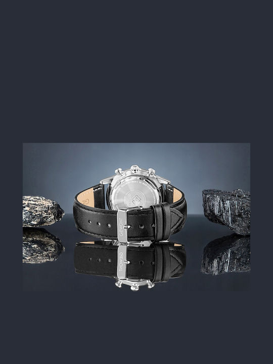 Men's Watch 42mm Chronograph Battery with Black Leather Strap