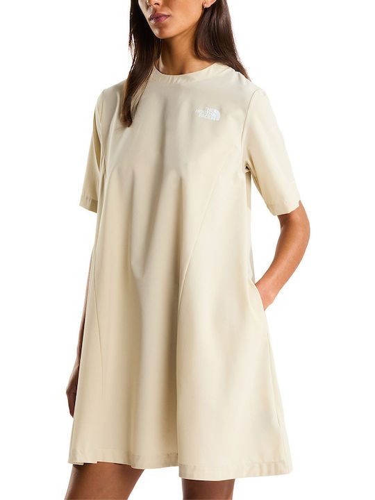 Summer Mini Athletic Dress T-Shirt Short Sleeve Beige
