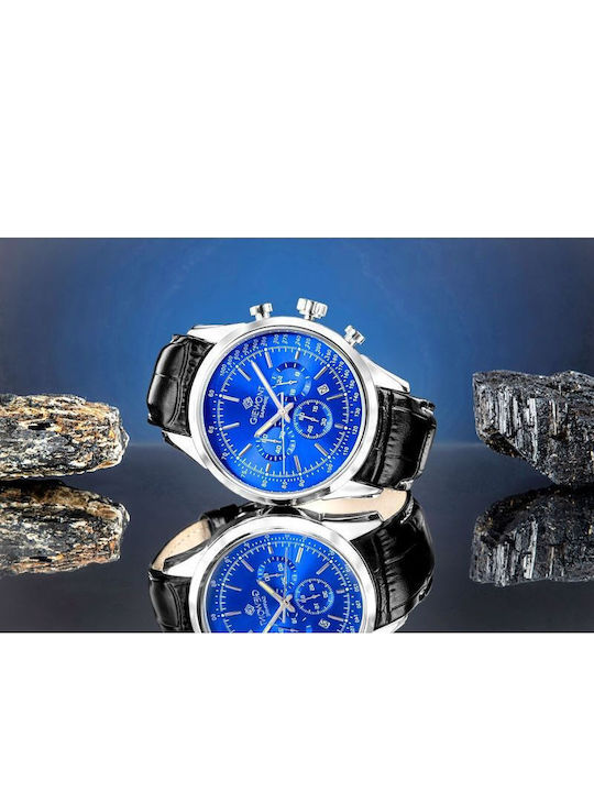 Giewont Herrenuhr 47mm Chronograph Batterie mit Silber Lederriemen