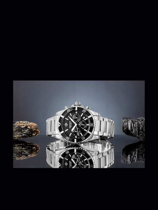 Giewont Herrenuhr 43mm Chronograph Batterie mit Silber Metall-Armband