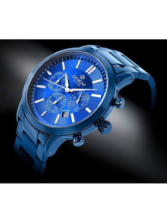 Giewont Herrenuhr 44mm Chronograph Batterie mit Blauem Metall-Armband