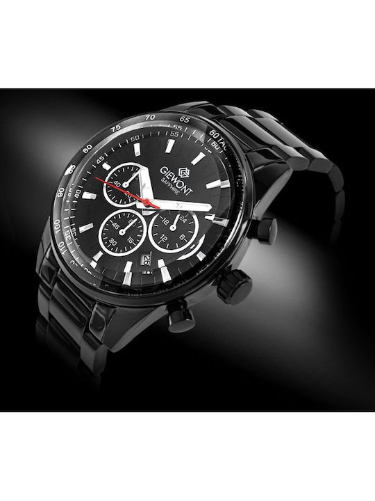 Giewont Herrenuhr 43mm Chronograph Batterie mit Schwarz Metall-Armband