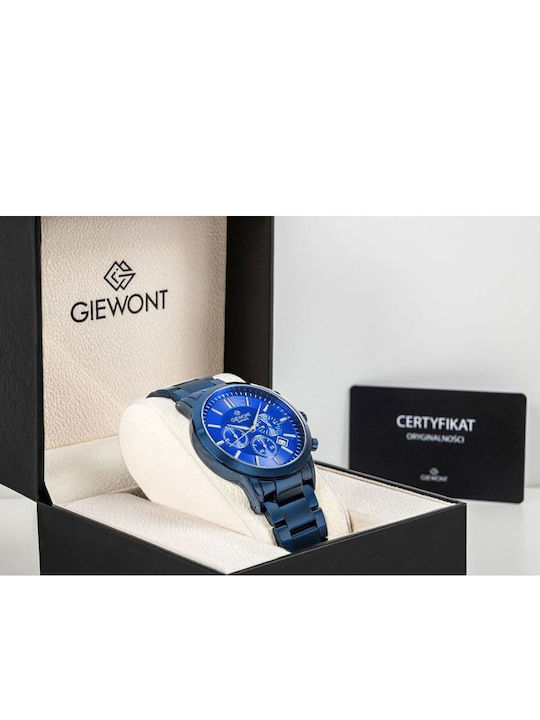 Giewont Herrenuhr 44mm Chronograph Batterie mit Blauem Metall-Armband