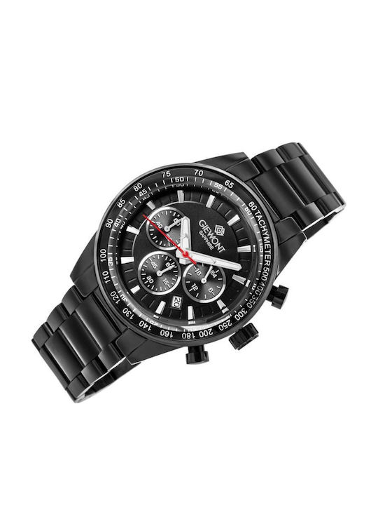Giewont Herrenuhr 43mm Chronograph Batterie mit Schwarz Metall-Armband