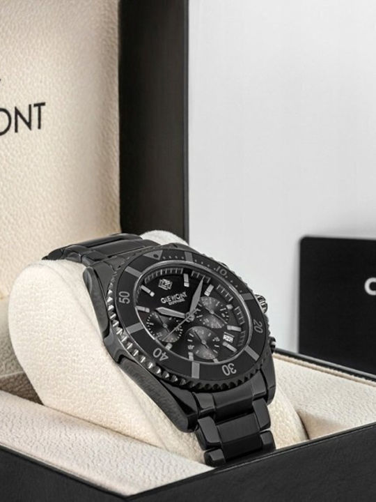 Giewont Herrenuhr 43mm Chronograph Batterie mit Schwarz Metall-Armband