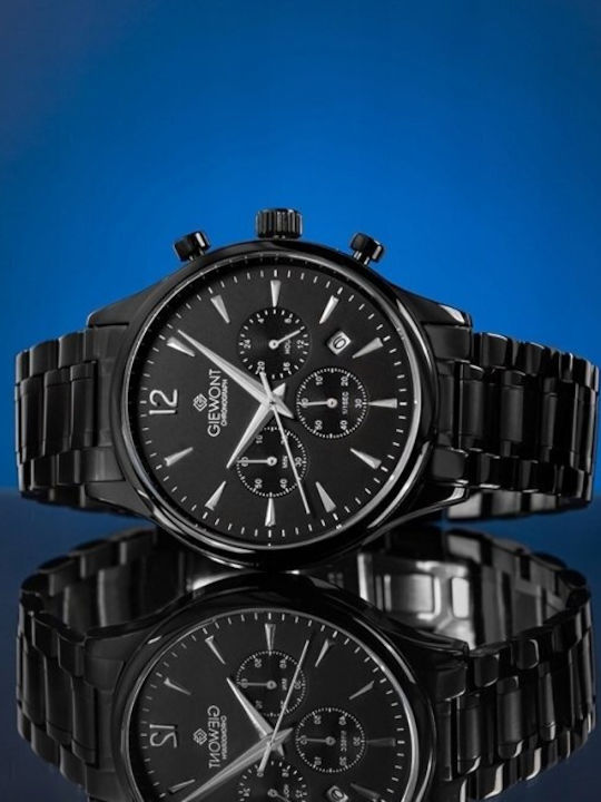 Giewont Herrenuhr 20mm Chronograph Batterie mit Schwarzem Metall-Armband