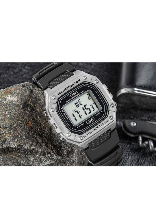 Casio Дигитален Мъжки Часовник 43mm На Батерия с Черна Каучукова Каишка