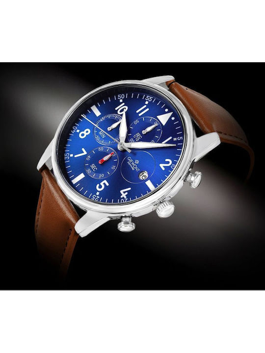 Giewont Herrenuhr 42mm Chronograph Batterie mit Braun Lederriemen