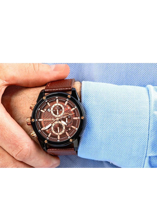 Giewont Herrenuhr 45mm Chronograph Batterie mit Schwarz Lederriemen