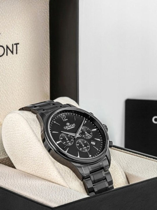 Giewont Herrenuhr 20mm Chronograph Batterie mit Schwarzem Metall-Armband